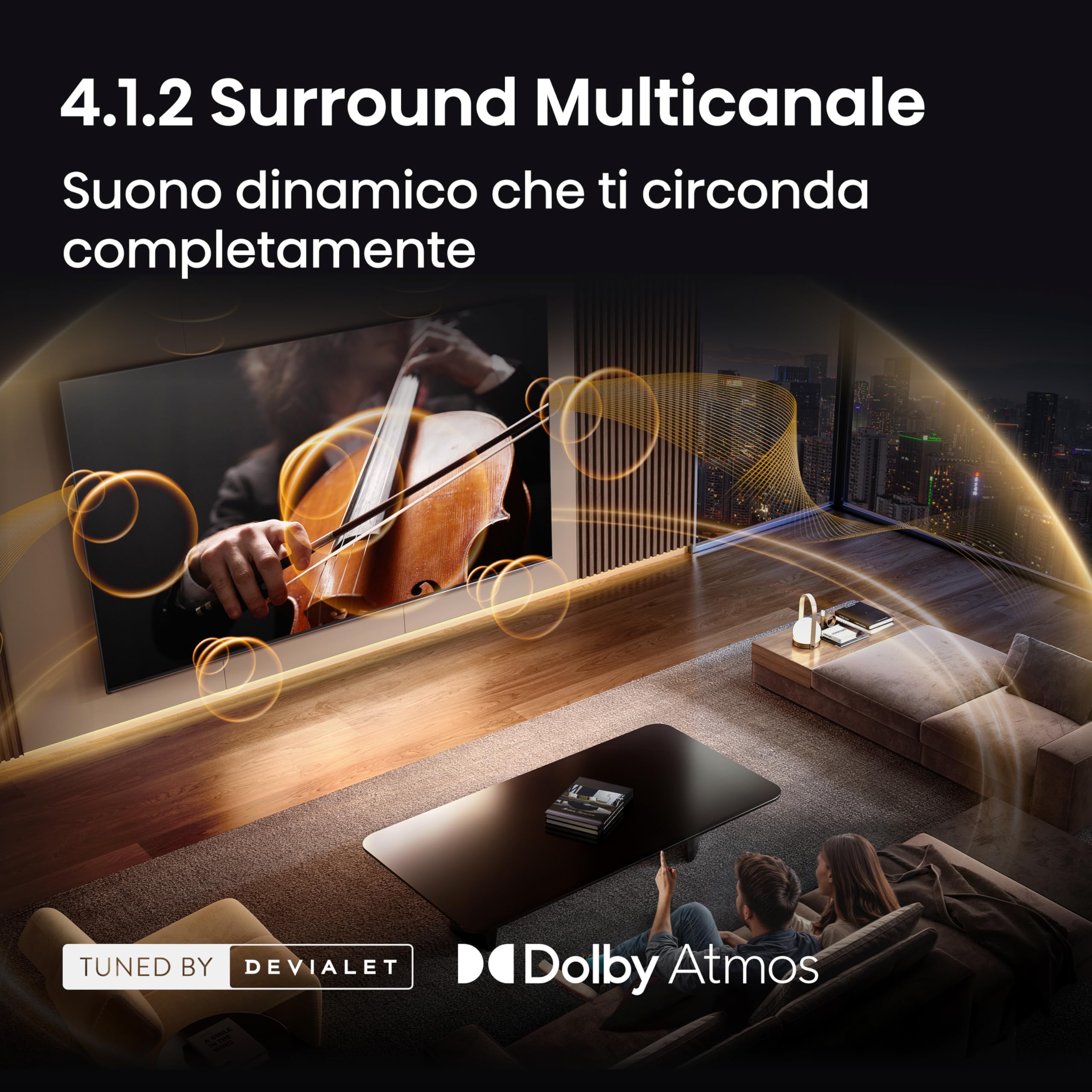 Hisense Smart TV RGB MiniLED 180Hz 75" 4K 75UR9S | Schermo Anti-Riflesso, Dolby Atmos 4.1.2 By Devialet, Dolby Vision IQ, IMAX, VIDAA OS, USB-C,Wifi 6, BT, Airplay2, 2026 Model