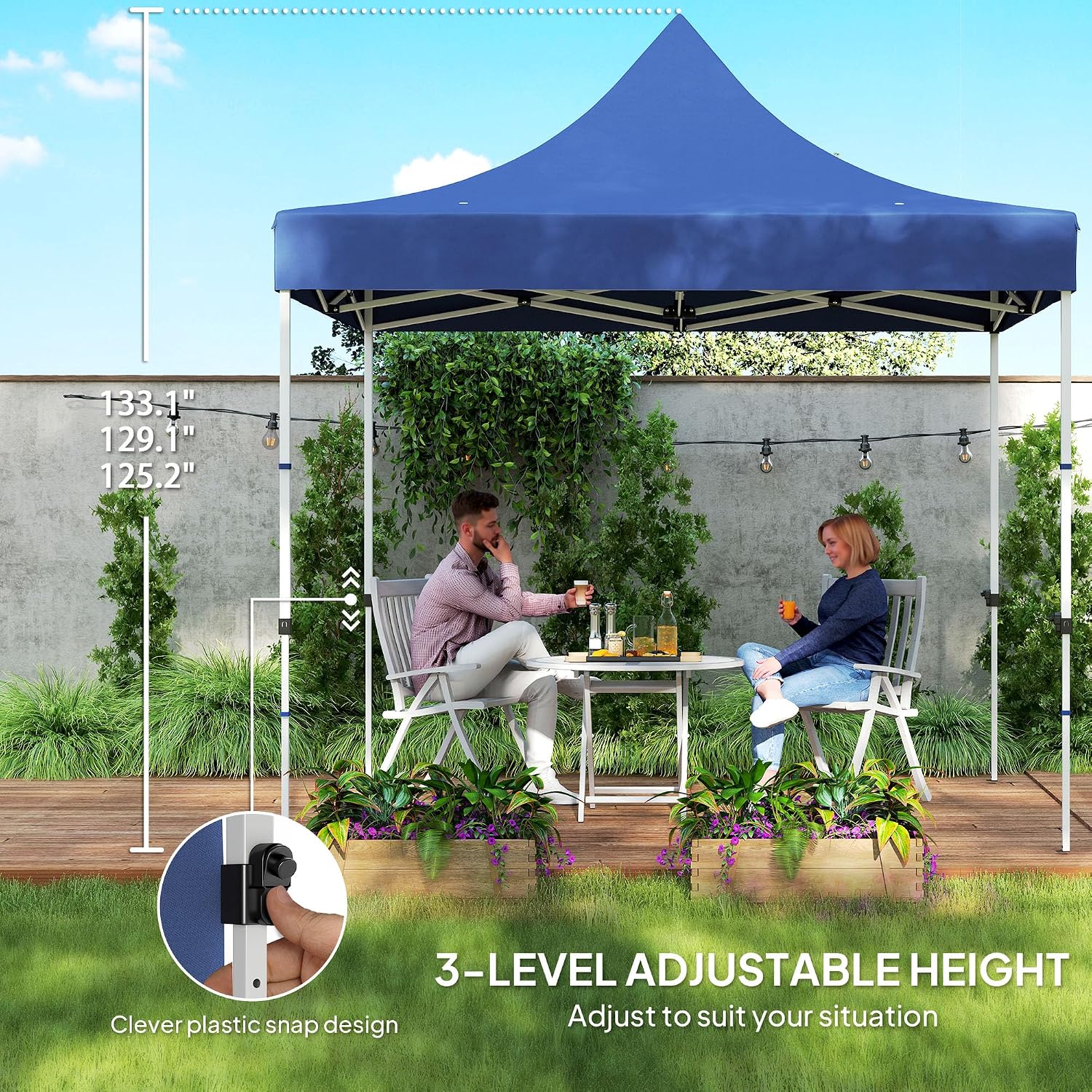 Outsunny 10' x 10' Heavy Duty Pop Up Canopy Tent with Sidewall and Trash Bags, UPF50+ Instant Sun Shelter, Height Adjustable, with Wheeled Bag, Sand Bags for Outdoor, Patio, Dark Blue