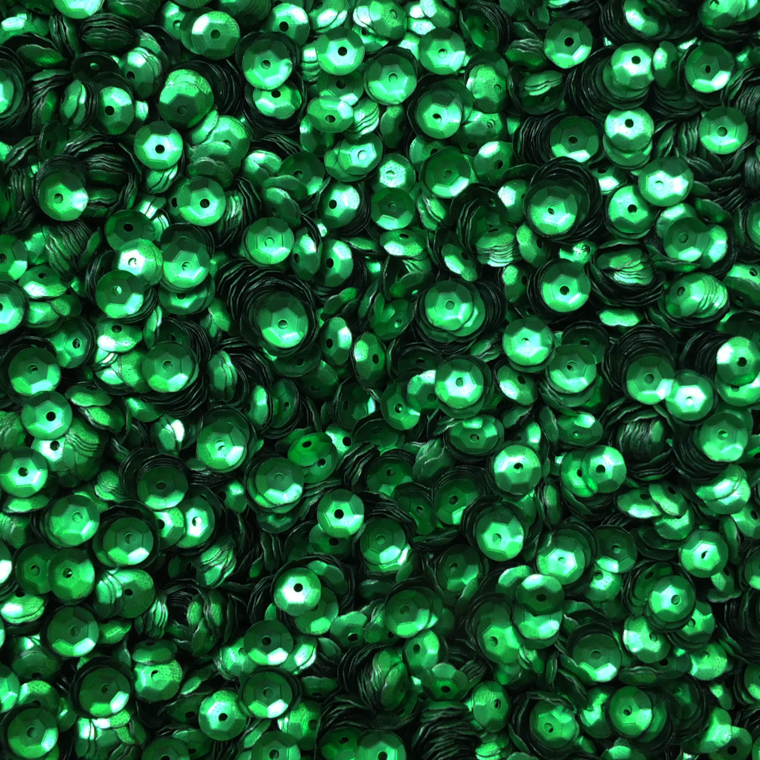 6mm Cup Sequins Green Matte Metallic Medium Hole Made in USA