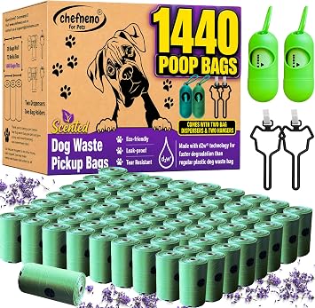 Doggy Poop Bags Biodegradable with Dispenser 1440 Bags Eco-friendly Dog Waste Pickup Bags Landfill-friendly Refill Rolls Cat Waste Bags Green, 72 Rolls, Lavender Scented