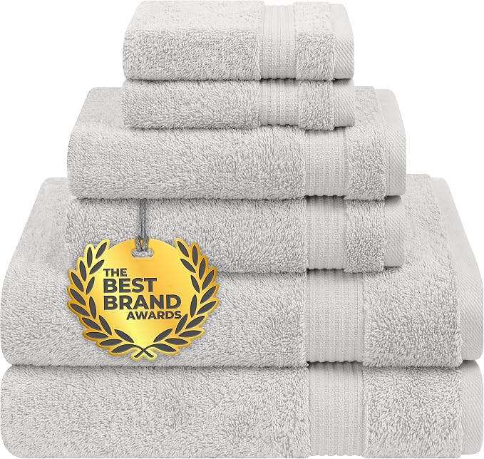 Cotton Paradise 6 Piece Towel Set 100% Cotton Turkish Towels - Silver Gray