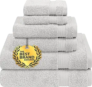 Cotton Paradise 6 Piece Towel Set 100% Cotton Soft Absorbent Turkish Towels for Bathroom 2 Bath Towels 2 Hand Towels 2 Washcloth Silver Gray Towel Set
