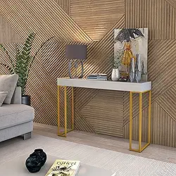 D+MOB Aparador Planalto 90cm com Pés de Ferro Dourado Design Moderno (Off-White)