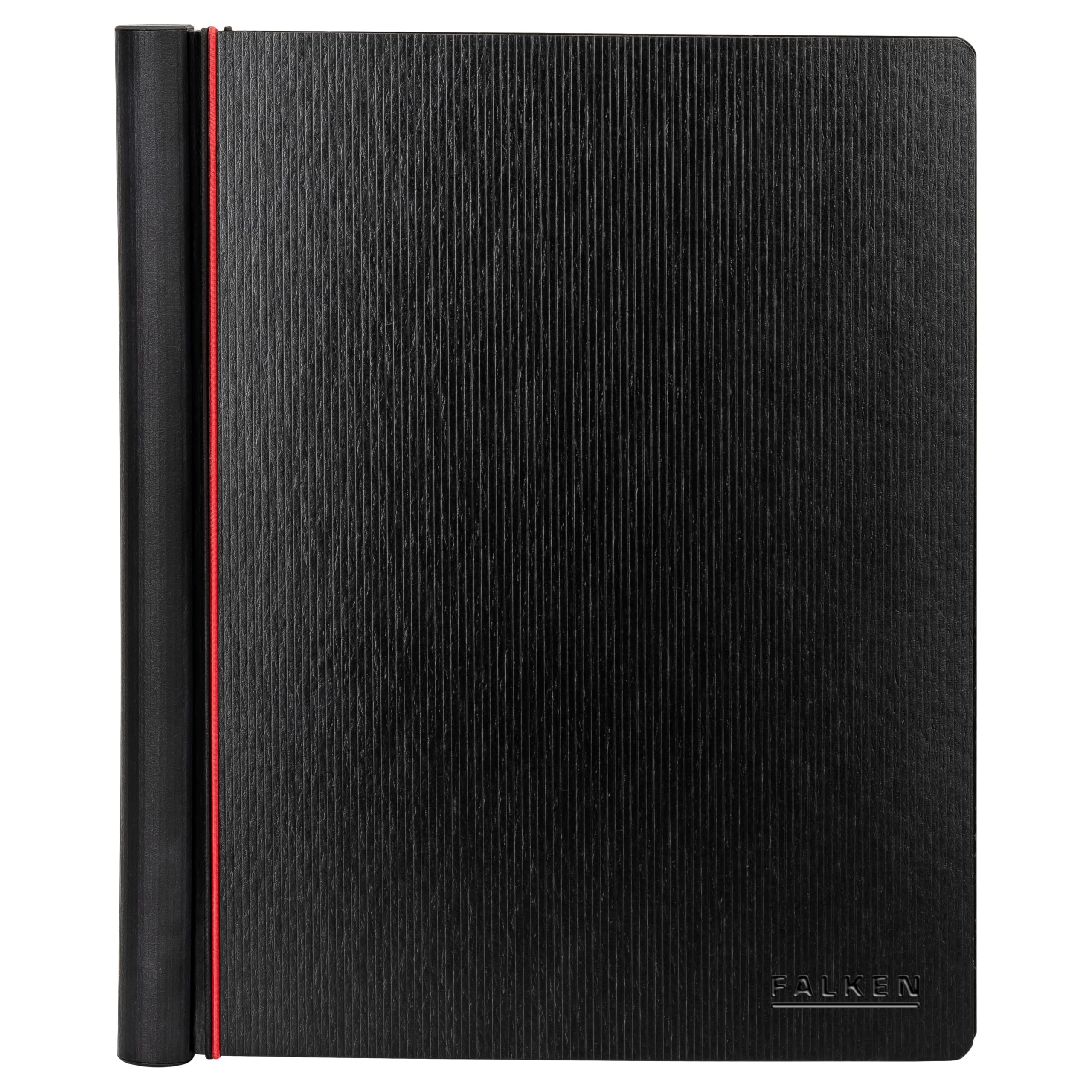 FALKEN Original Gloria Chorus Folder with Ergonomic Handle Cardboard, Elegant Embossing, Ring Mechanism, 4 Elastic Straps, 2 Transparent Pockets, DIN A4, Black