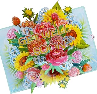 Get Well Pop Up Cards for Women, 3D Encouragement Get Better Soon Card, Colorful Thinking of you 3D for Speedy Surgery Recovery, Feel Better Soon, Kids, Friends (6x8in - Get Well Soon)