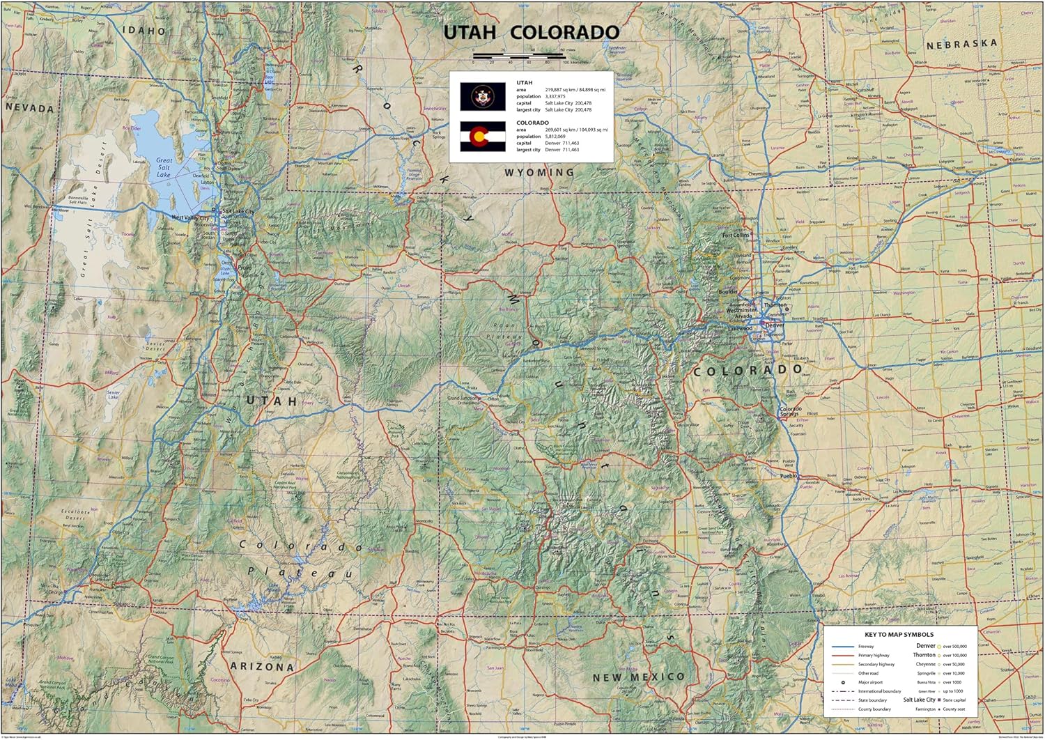 Amazon.com : Utah & Colorado Physical State Map - 23.3 x 16.5 Inches ...