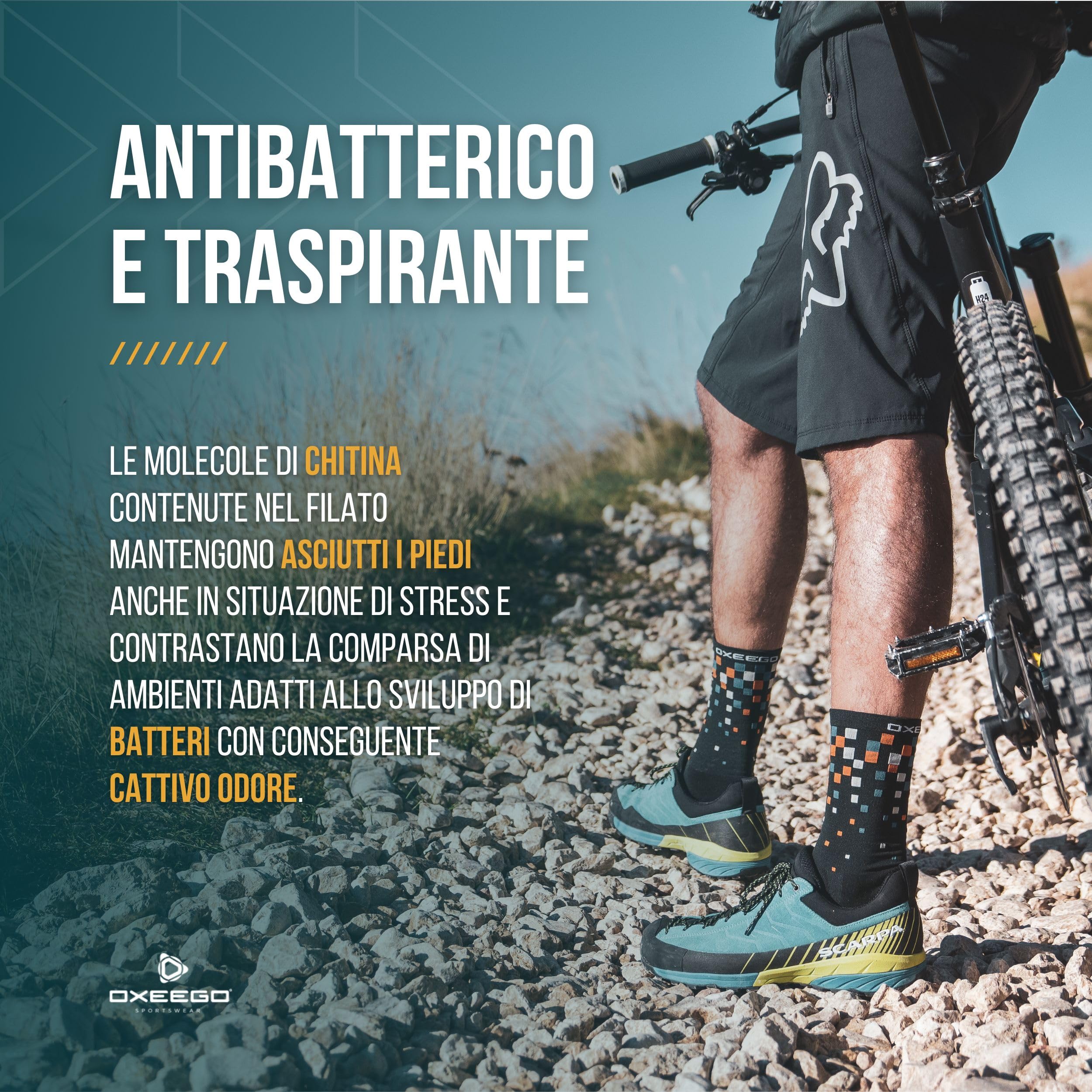 Calze Ciclismo Termiche Ossigenanti, Antibatteriche e con Rinforzi su Punta e Tallone - Calzini Bici da Corsa (Pixels)