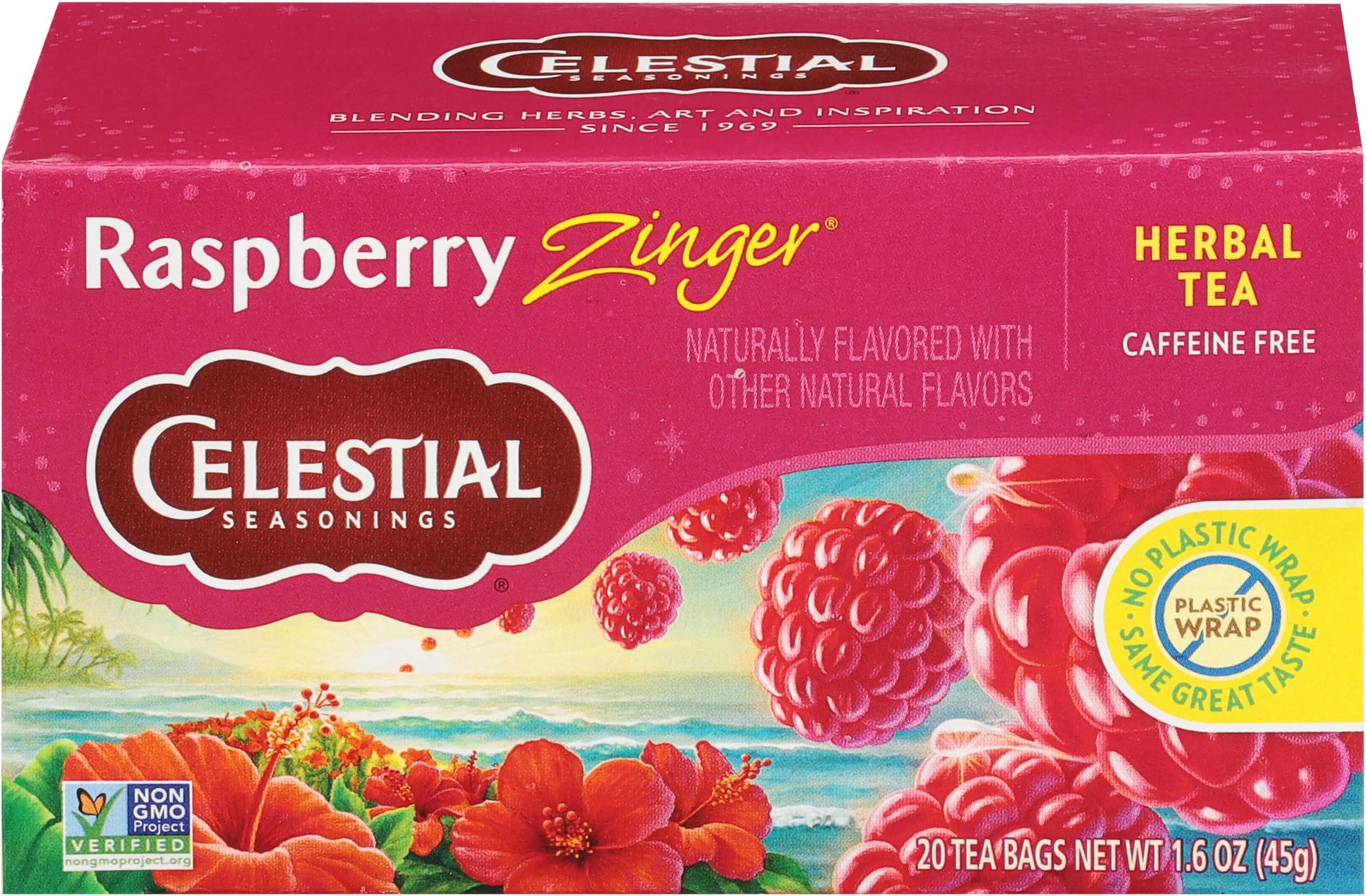 Raspberry Zinger Herbal Tea, Caffeine Free, 20 Tea Bags Box