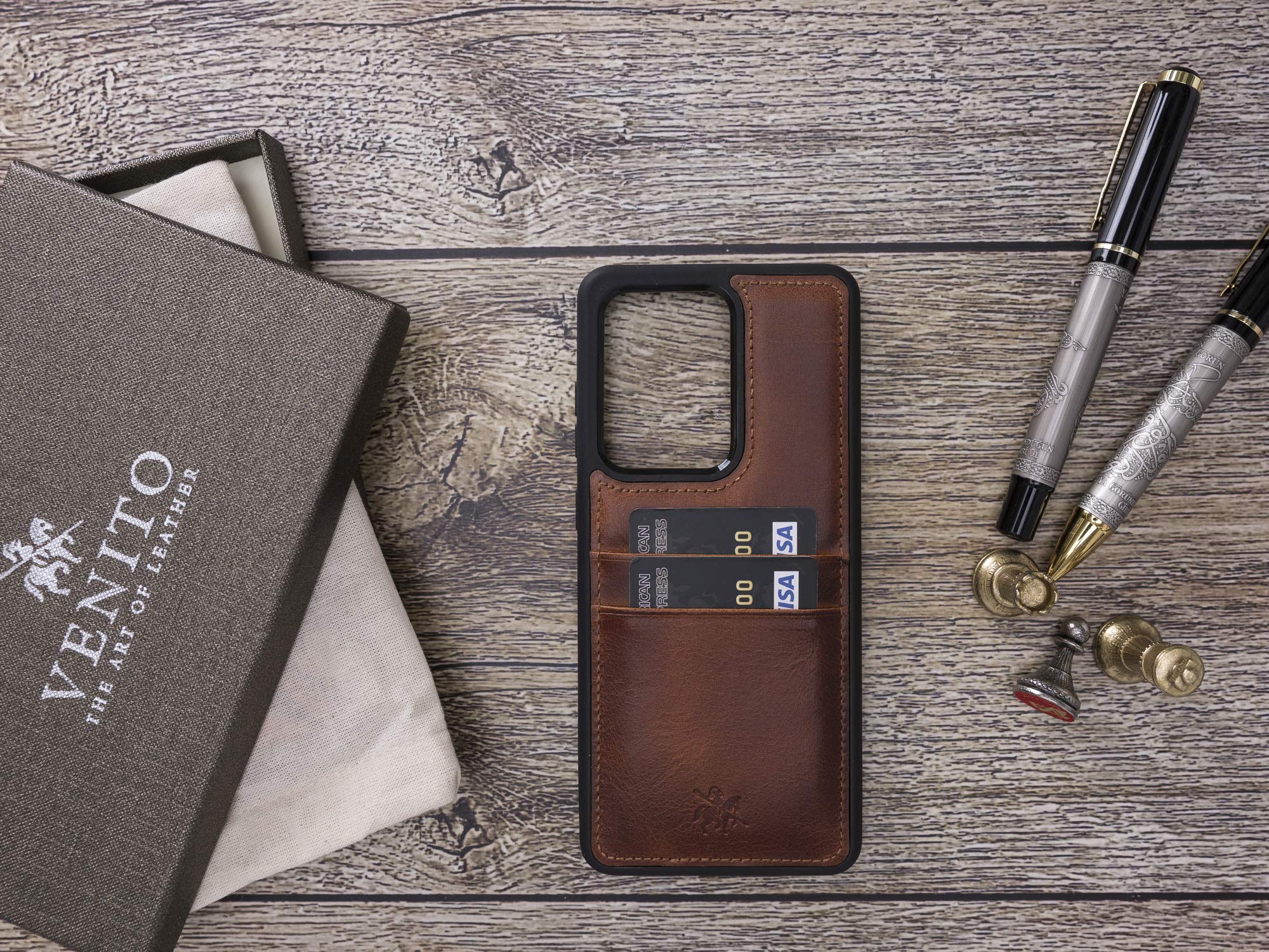Venito Capri Étui Portefeuille en Cuir à Clipser pour Samsung Galaxy S20 Ultra – Extra sécurisé avec Coque arrière rembourrée et Protection RFID Marron Antique