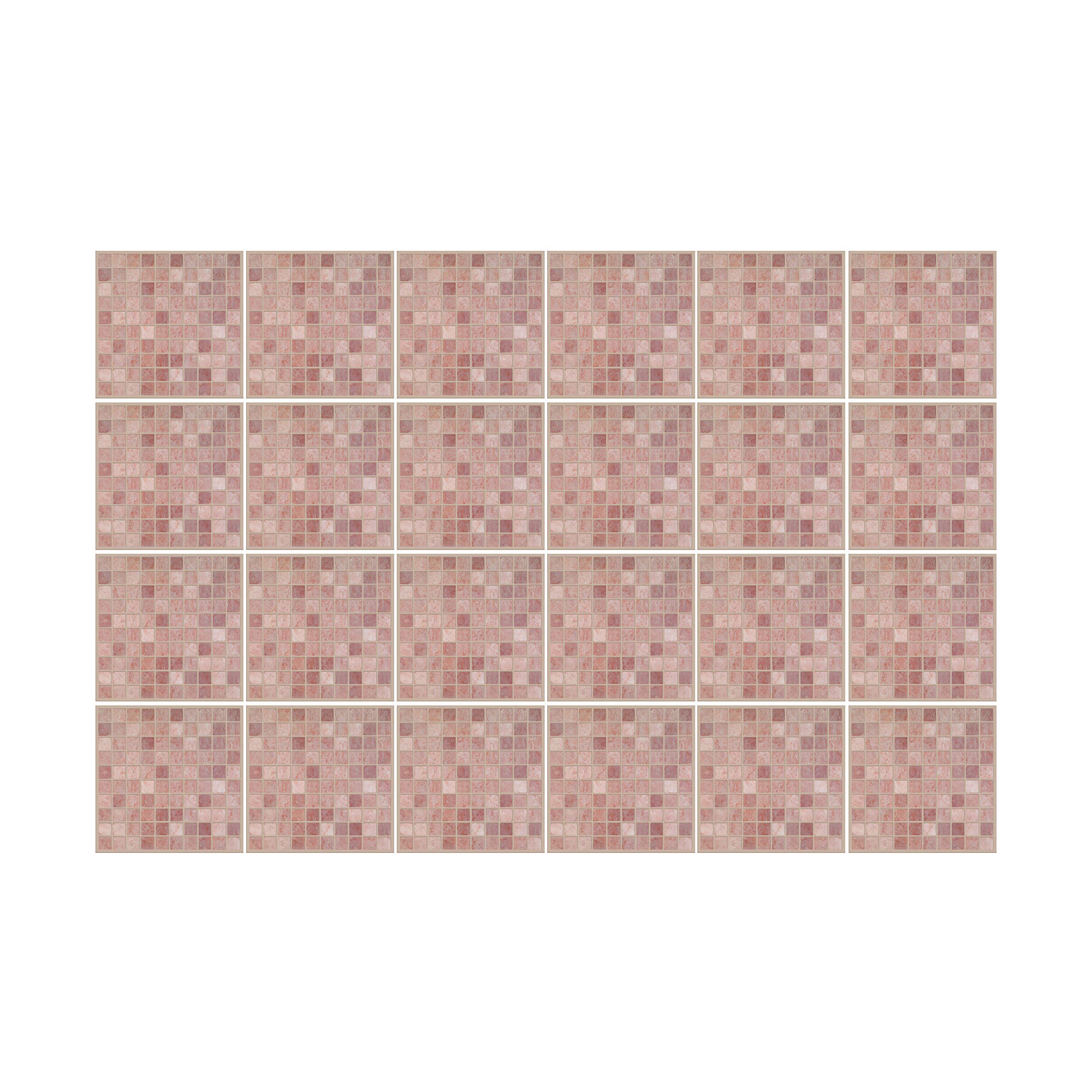 WALPLUS Pink Tile Stickers Self Adhesive Wall 15x15cm(6") Stick on Tiles Kitchen Removable Self Adhesive Tiles for Walls Vintage Pink Marble Mosaic Kitchen Tile Stickers 24 Pieces