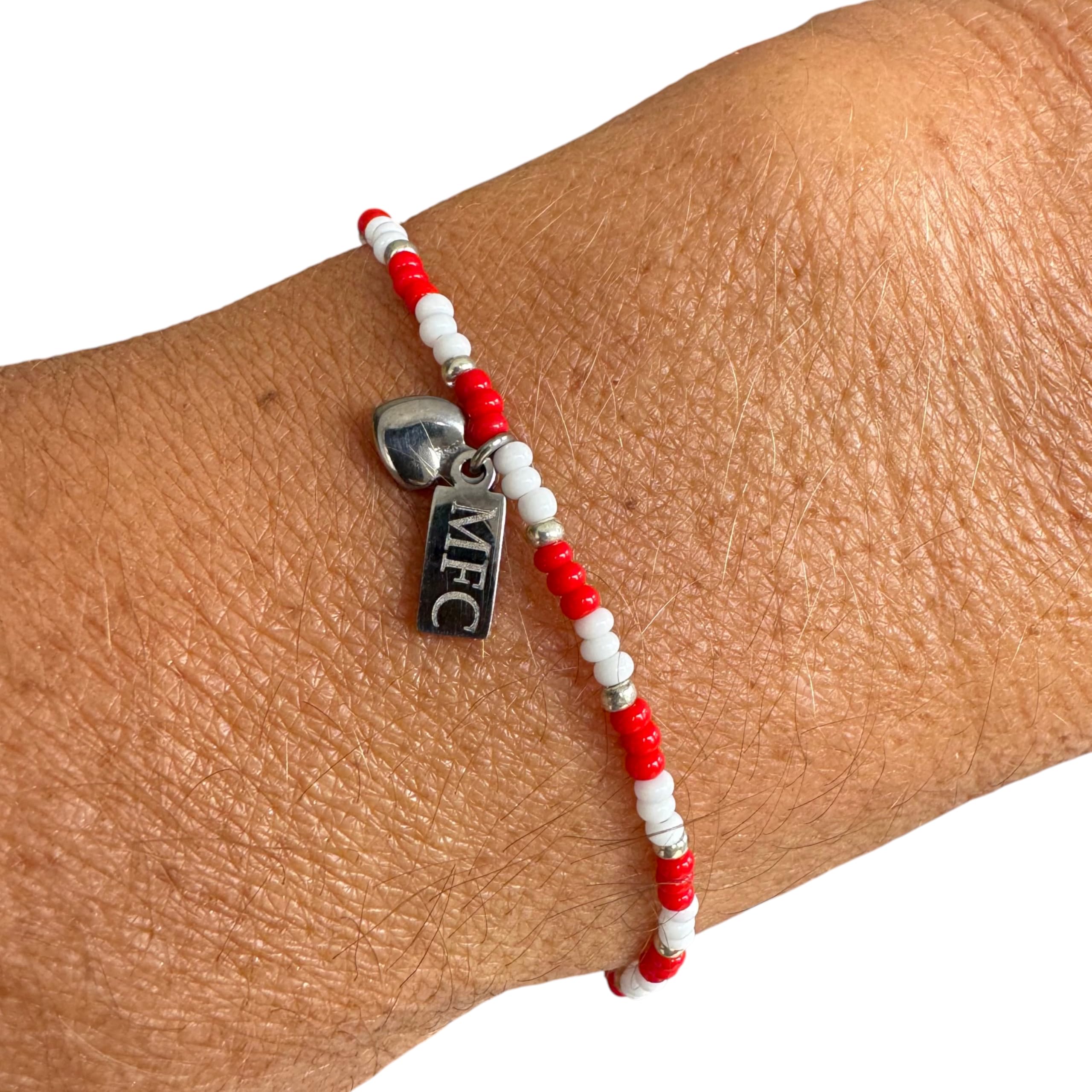 Beadlet Middlesbrough Football Club Fan Beaded Bracelet With Tag & Heart Charm