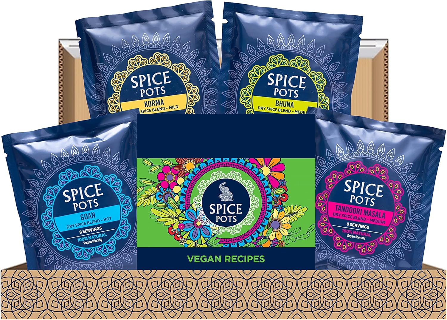 Vegan Recipes Gift Box by Spice Pots 4 x 40g Spice Blends 8 Vegan