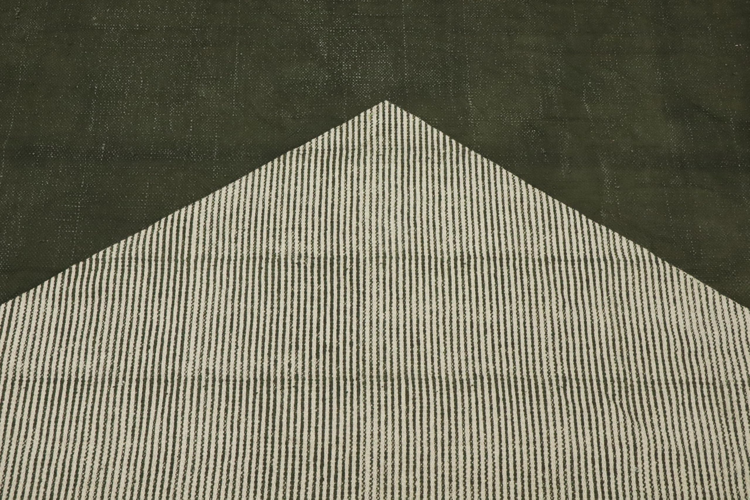 Handgemachter Kelim-Teppich, 4 x 6, Grün & Beige, geometrisch, dick, 0,19 Zoll, flach gewebt, waschbar, Baumwollteppich, Innenteppich für Küche, Flur
