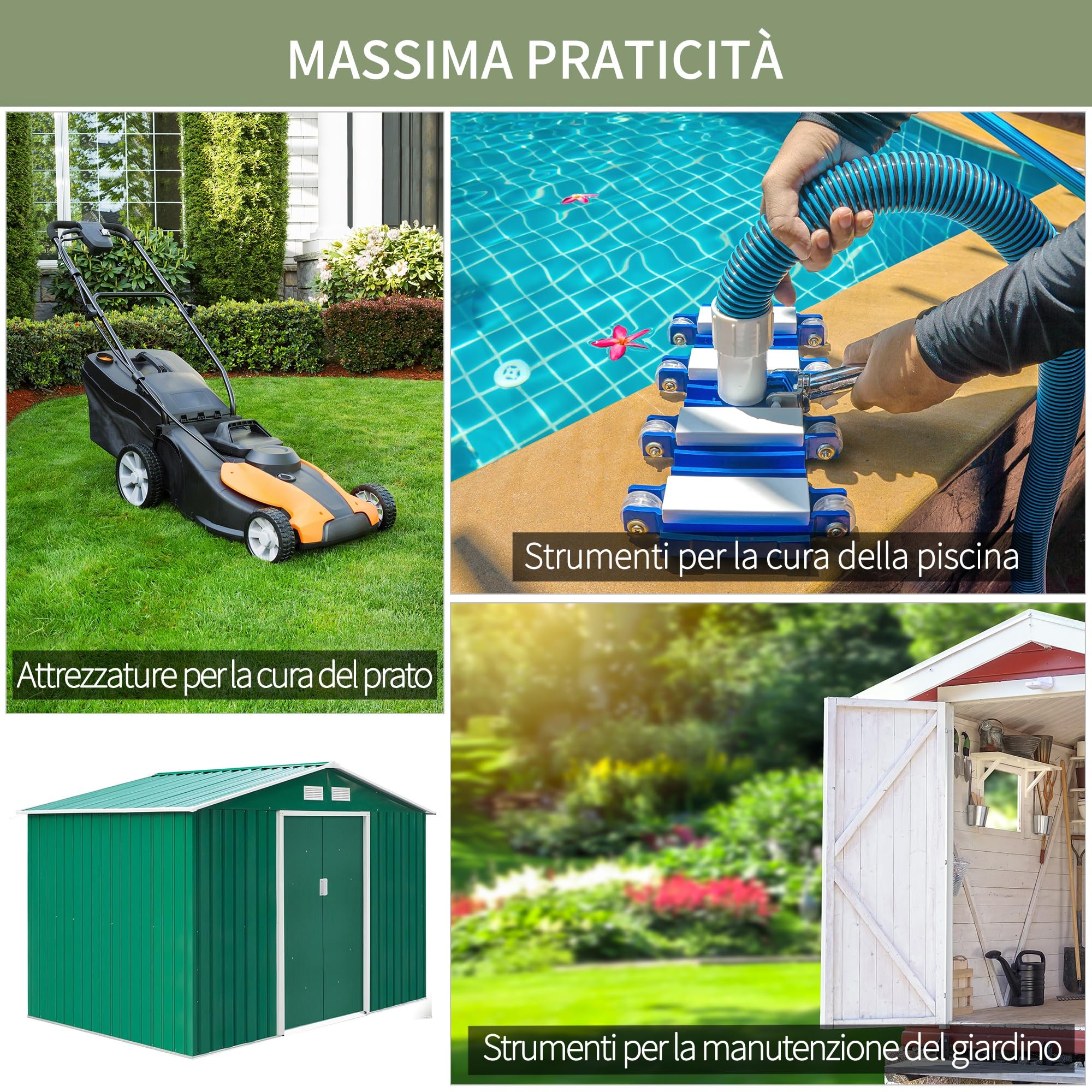Outsunny Casetta da Giardino 4.9 m² Lamiera d'Acciaio 277x195x192 cm Verde Scuro