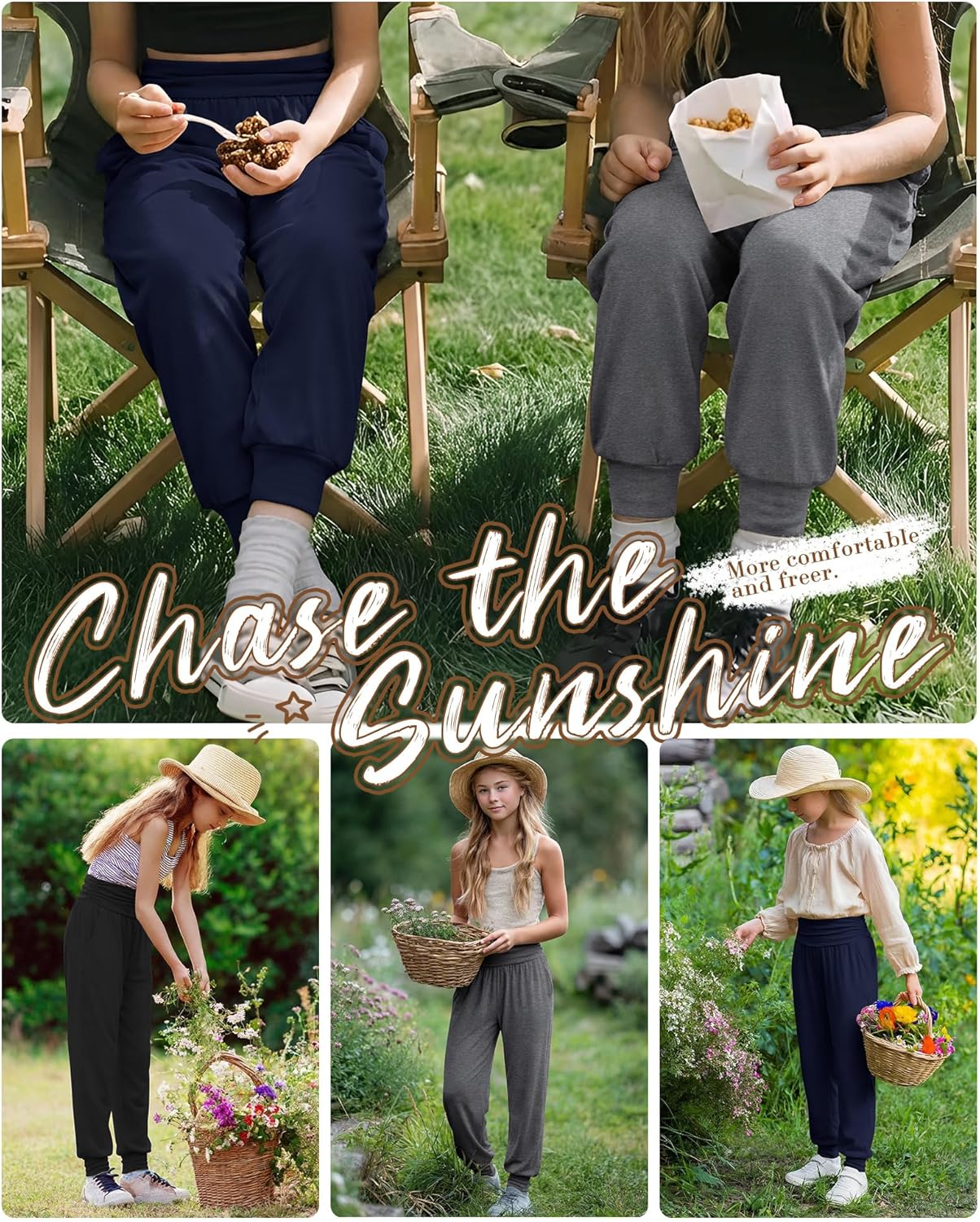 3 Pack Girls' Lounge Yoga Pants with Pockets High Waisted Joggers Workout Running Sweatpants Kids Athletic Bottoms - Image 5