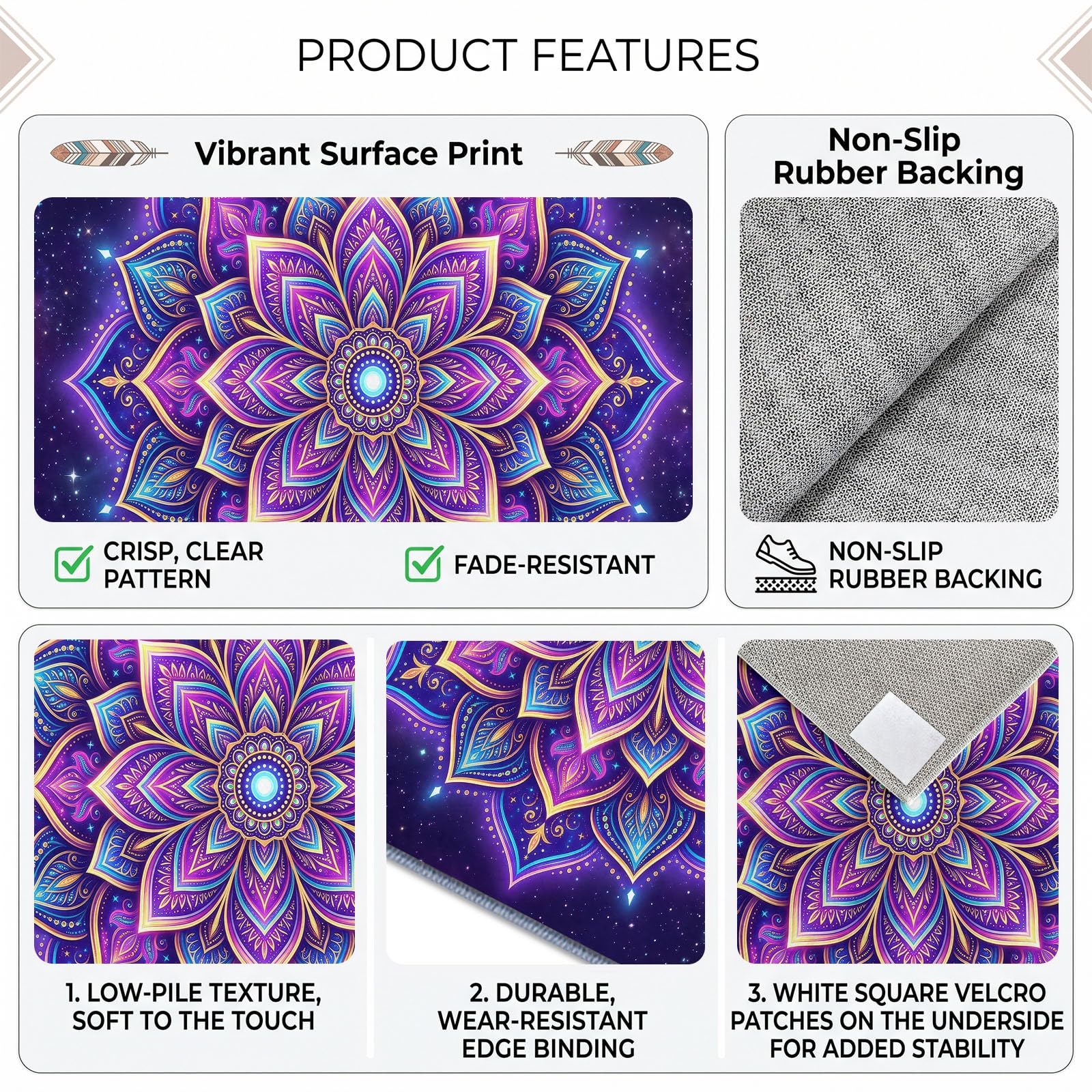 Générique Tapis Mandala Floral d’intérieur Durable, Facile à Nettoyer 120x170 cm, Bohème Exotique Somptueux Tapis pour Salon, Chambre, Cuisine ou entrée