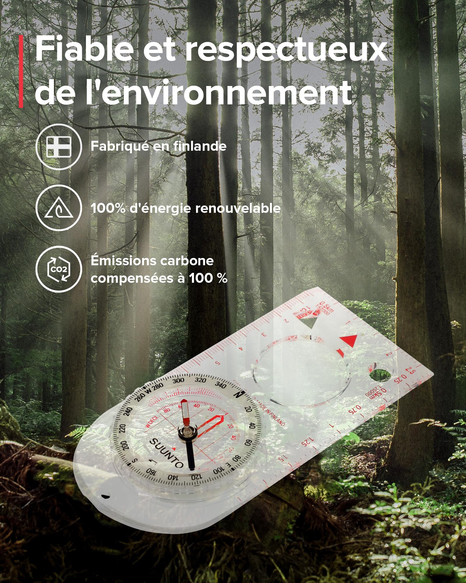 SUUNTO A-30 Boussole Randonnée, Navigation Professionnelle, Compass d'Orientation avec Cordon, étanche, Déclinaison Réglable, Marquages phosphorescents, pour Course Expédition Camping Survie