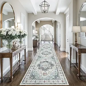 Madane Hallway Runner 3x14 - Runner Rugs 14ft Washable Entryway Rug Vintage Kitchen Runners Non Slip Indoor Area Rug Farmhouse Carpet Runner for Bathroom Living Room Bedroom, Blue