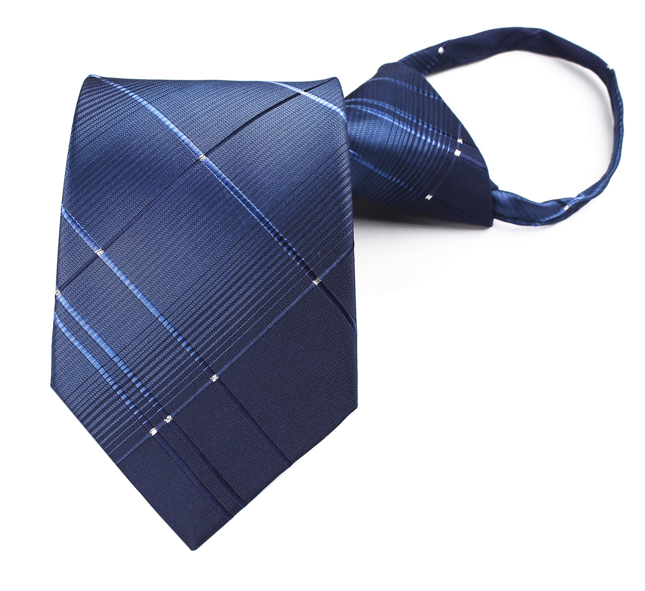VinesenMens Zipper Pre-tied Clip-On Tie Business Wedding Solid Checks Striped Microfiber Necktie