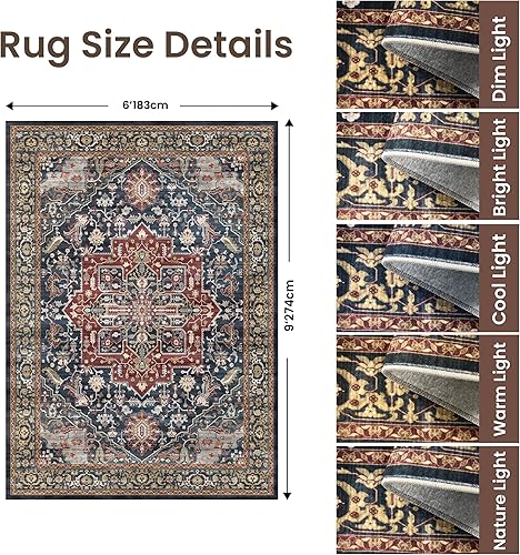 Miniatura 332 de Rugland Alfombras de área de 8 x 10, alfombra lavable resistente a las manchas, alfombras antideslizantes para sala de estar, alfombras tribales