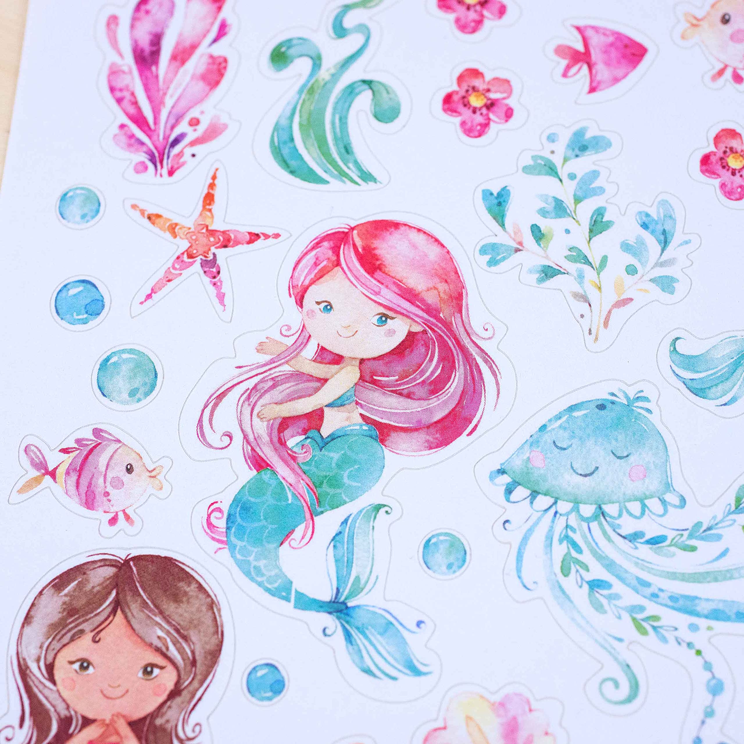 Papierdrachen Set di Blocchi per Lettere - 50 fogli colorati stampati - Carta da lettere con adesivi - 20 buste - Idea regalo per bambini Sirena
