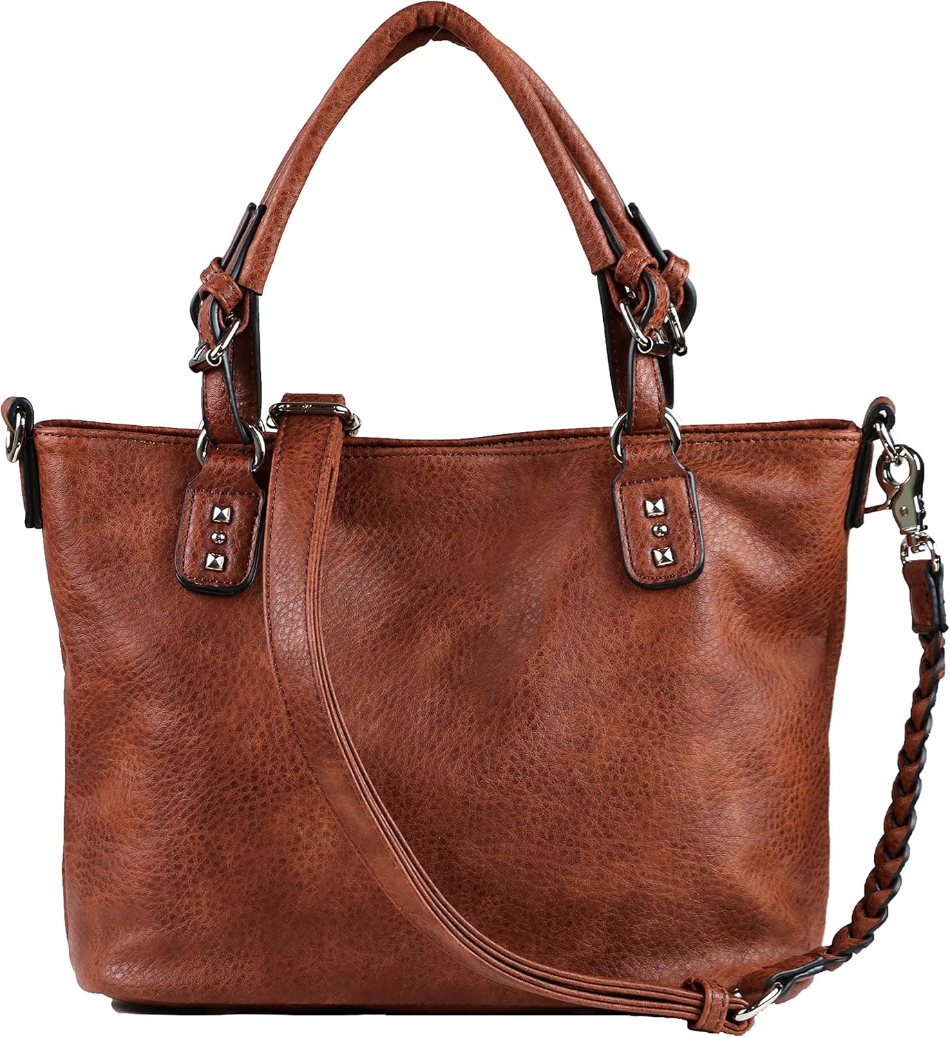 Lady Conceal Concealed Ella Carry Purse for Women – Locking Zippers, Braided Strap, Holster Included, Faux Leather Tote | Locking Zippers, Braided Strap, Holster Included