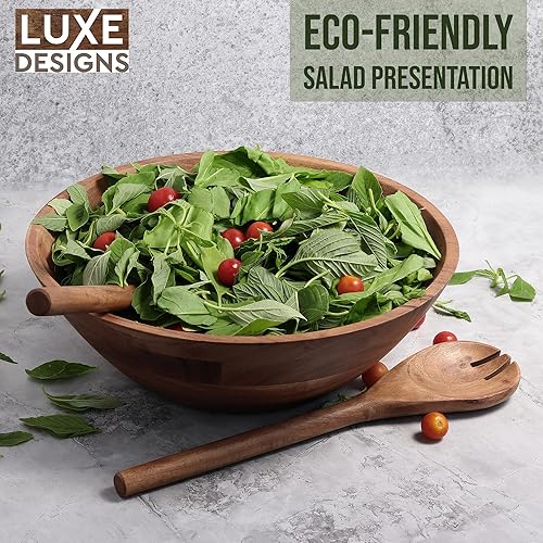 Miniatura 6 de Luxe Designs Juego de ensaladeras de madera, cuenco decorativo seguro para alimentos y sostenible, cuenco de madera para frutas y ensaladas, fácil