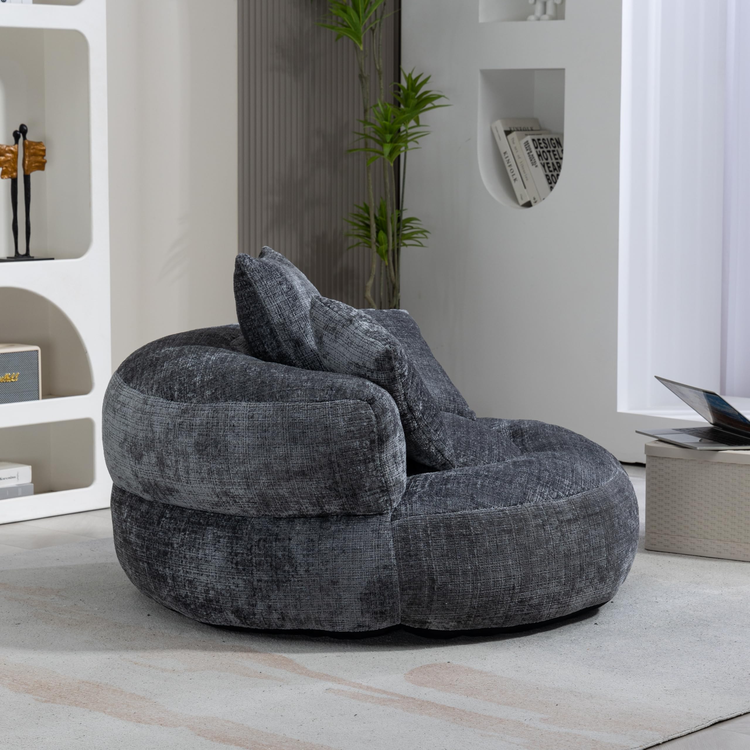 Lazy Sofa Durevole Comfort Lounger Schienale Alto Poltrona Sacco Divano con TRE Cuscini, Interno ed Esterno, Poltrona Gaming Singola per Camera da Letto, Ufficio, 108 x 108 x 52 cm (Grigio)