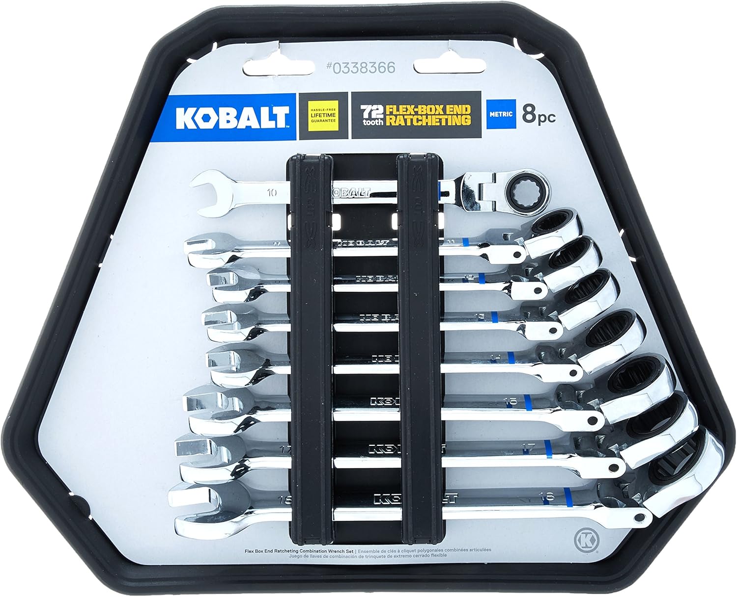 Kobalt 338366 8-Piece 90-Tooth 12-Point Ratcheting Flex-head Combination Wrench Set, Metric, includes 10, 11, 12, 13, 14, 15, 17 and 18-mm Wrenches