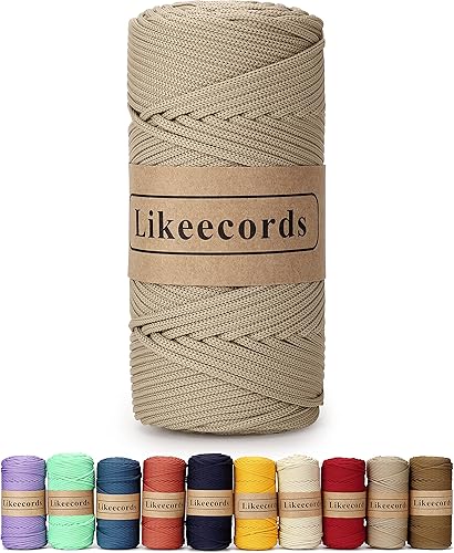 Cordón de macramé trenzado de poliéster de 0.157 in, 140 yardas, 426 pies, hilo elástico para bolsa de ganchillo para manualidades, ganchos de