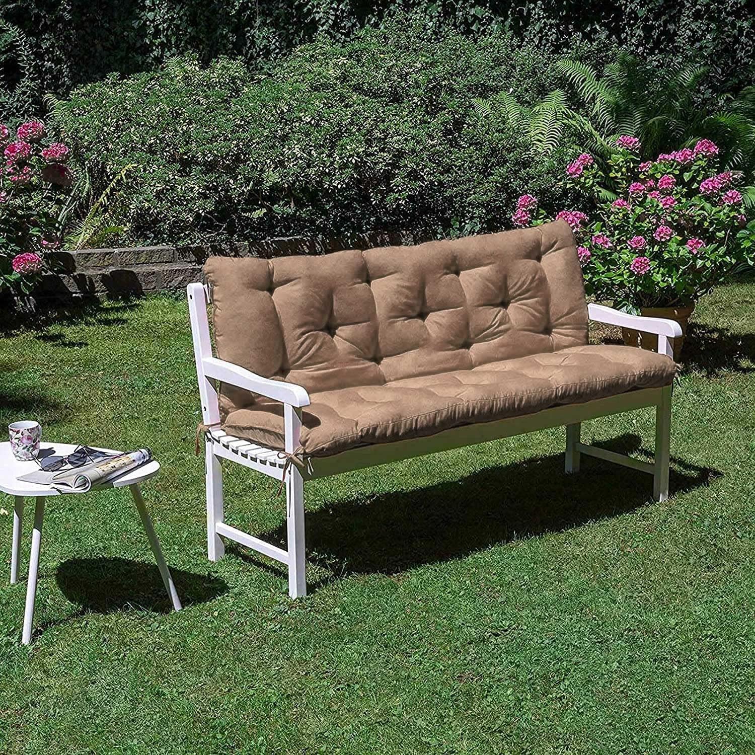 Patio Furniture Cushions,Swing Cushion/Outdoor Bench 2 or 3 Seat Cushion with Ties- Waterproof Non Slip Porch Bench Cushion (Khaki 47.3X39.4in)