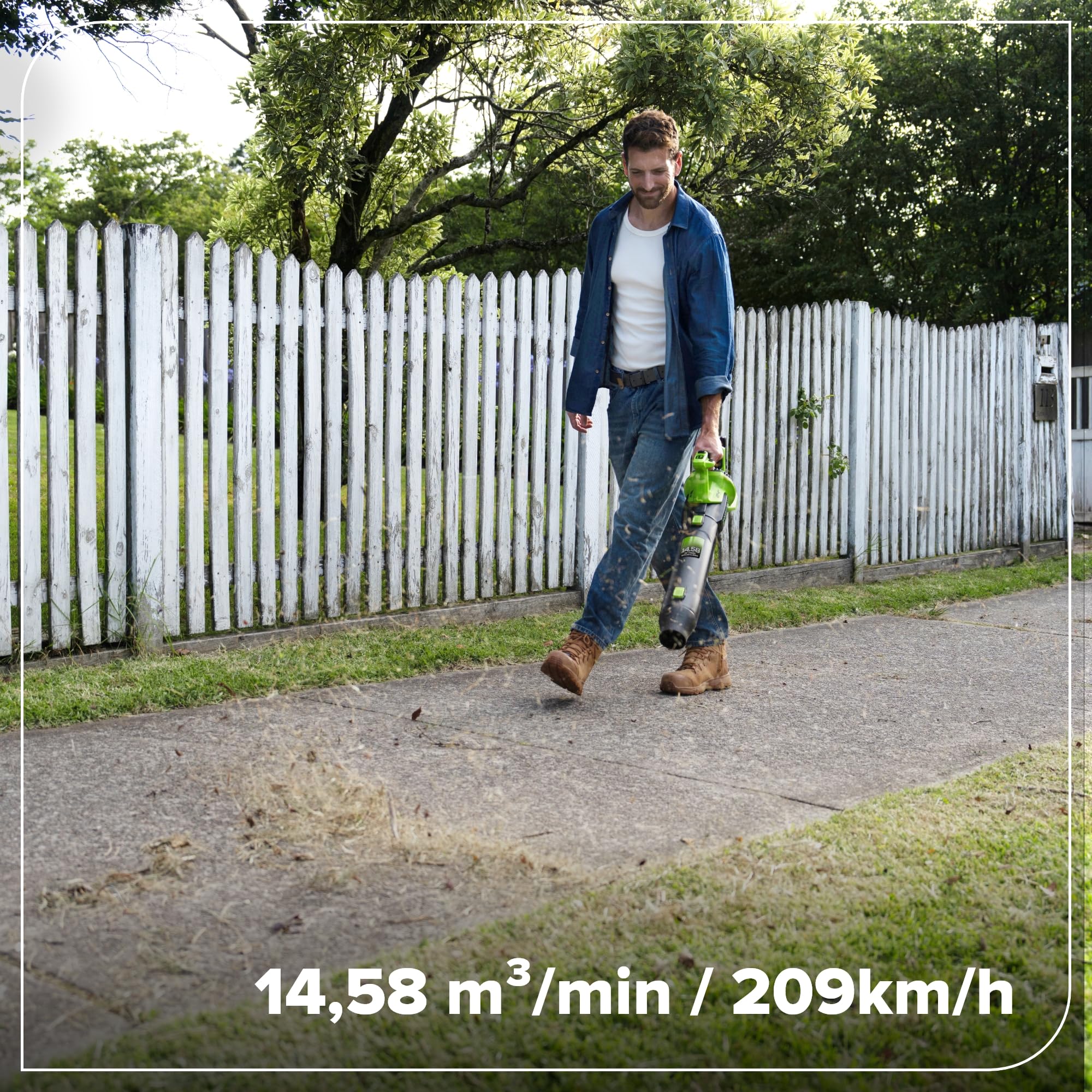 Greenworks Soffiatore a Batteria 24V Premium, Motore Brushless ad Alta Efficienza, 14,58 m³/min, 209 km/h, Tecnologia QUIETFORCE, Cruise Control – Solo Utensile BL24515A1
