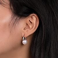Vista 4 de Aretes colgantes de plata de ley 925 con perlas reales de agua dulce de calidad para mujer