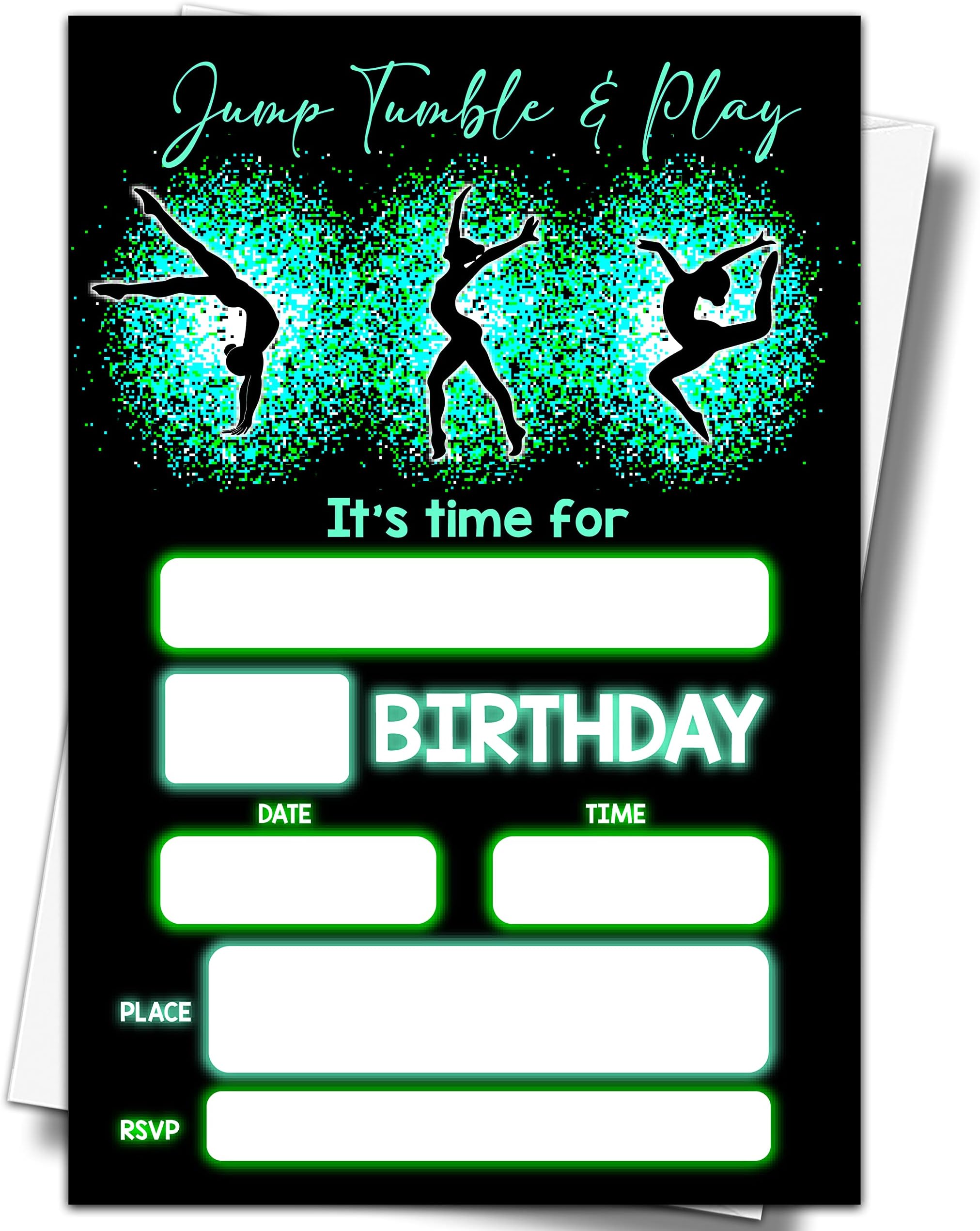 Run Jump Tumble Play Kids Party Birthday Invitation, Gymnastics Party Invite, Bounce House Jump Park, Boys Or Girls Invite, Twin Birthday