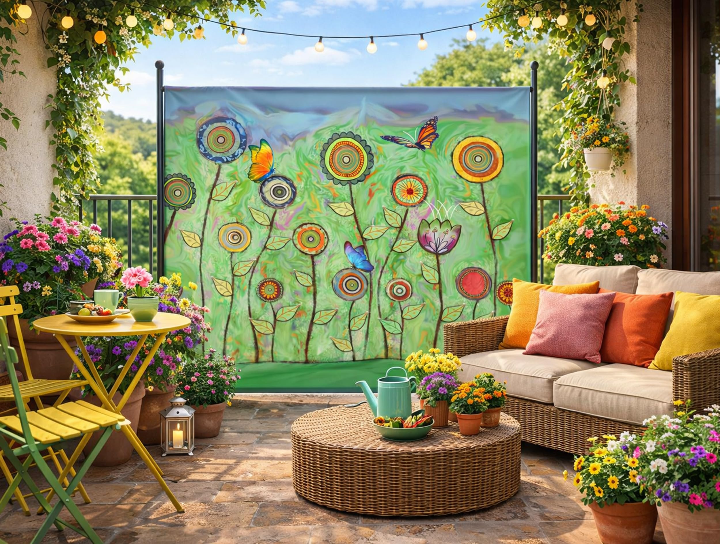 QUICK STAR Paravent d'extérieur résistant aux intempéries 180 x 178 cm Green Flowers | Cloison de séparation intérieure | Jardin et balcon - Brise-vue opaque