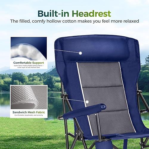 Miniatura 3 de ALPHA CAMP Sillas de camping plegables de gran tamaño, respaldo alto, sillas de césped resistentes para adultos, sillas de campamento portátiles de
