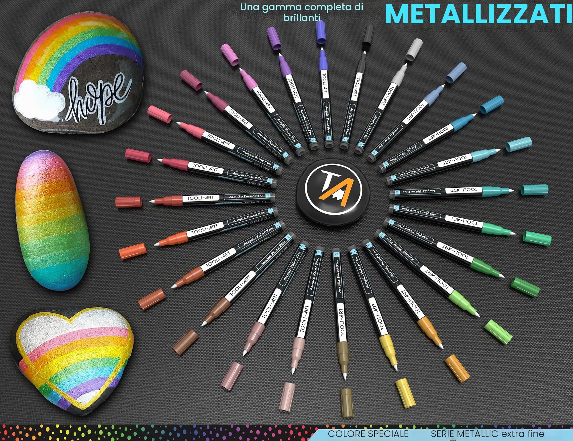 24 pennarelli metallizzati a punta fine 0,7 mm per pittura su roccia, vetro, legno, metallo, tela, fai da te, contorno, dettagli atossici