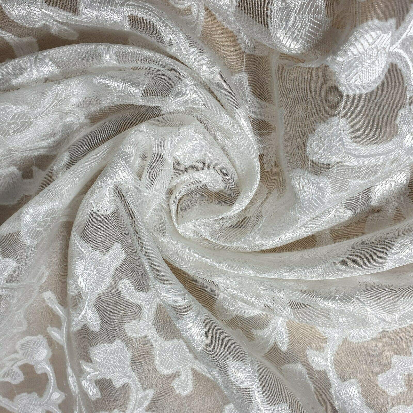 Organza Tissue Polyester Jacquard Brasso Craft Dress Backdrop Table Fabric 112cm Wide Sold As 1 Meter Pre - Cut Lengths (White)