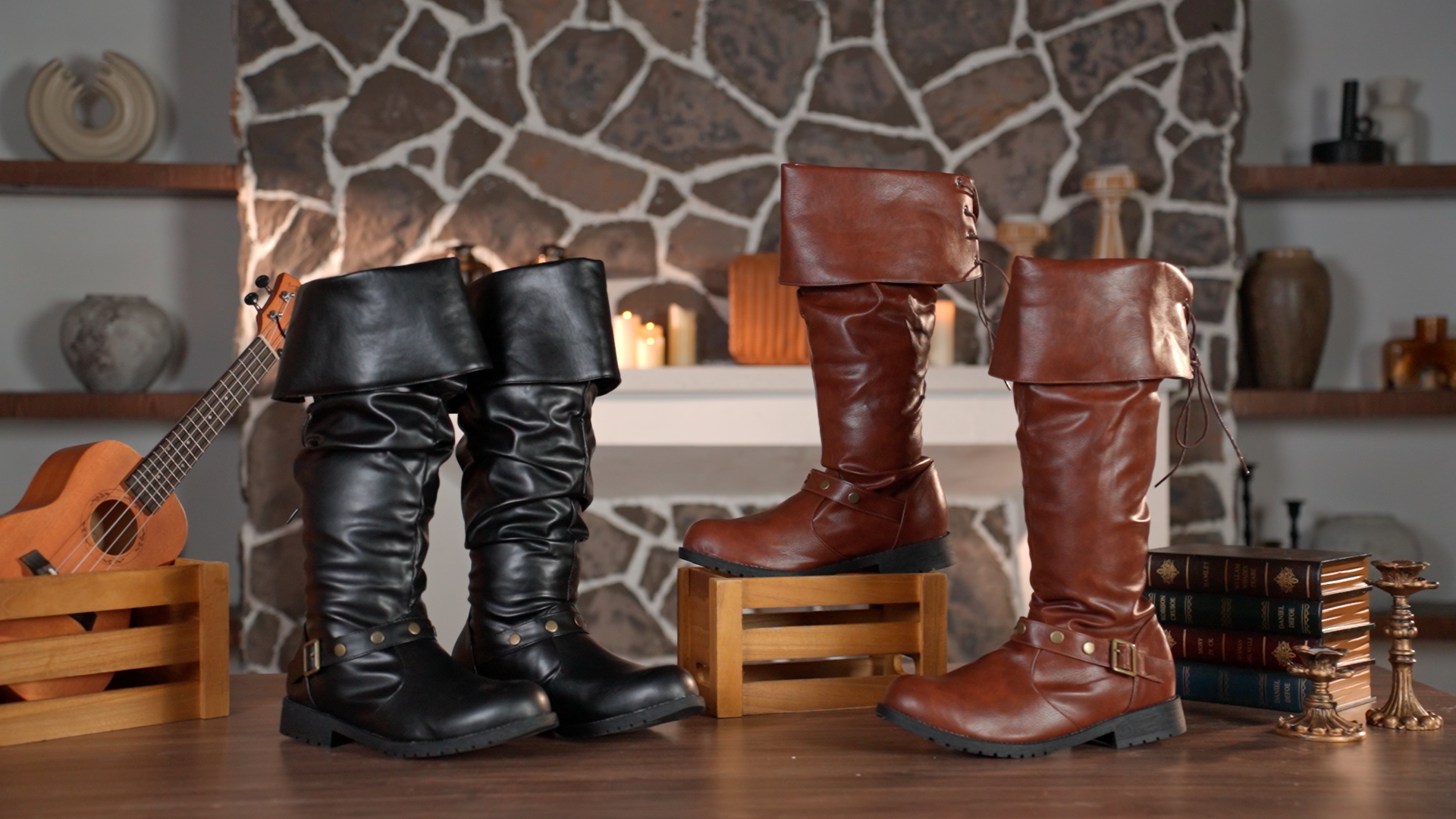 Tall Pirate Knight Boots Faux Leather Lace Up Zipper Low Heel Cosplay Costume Amazon.com: ACE SHOCK Mens Tall Boots Medieval Renaissance  main image 2