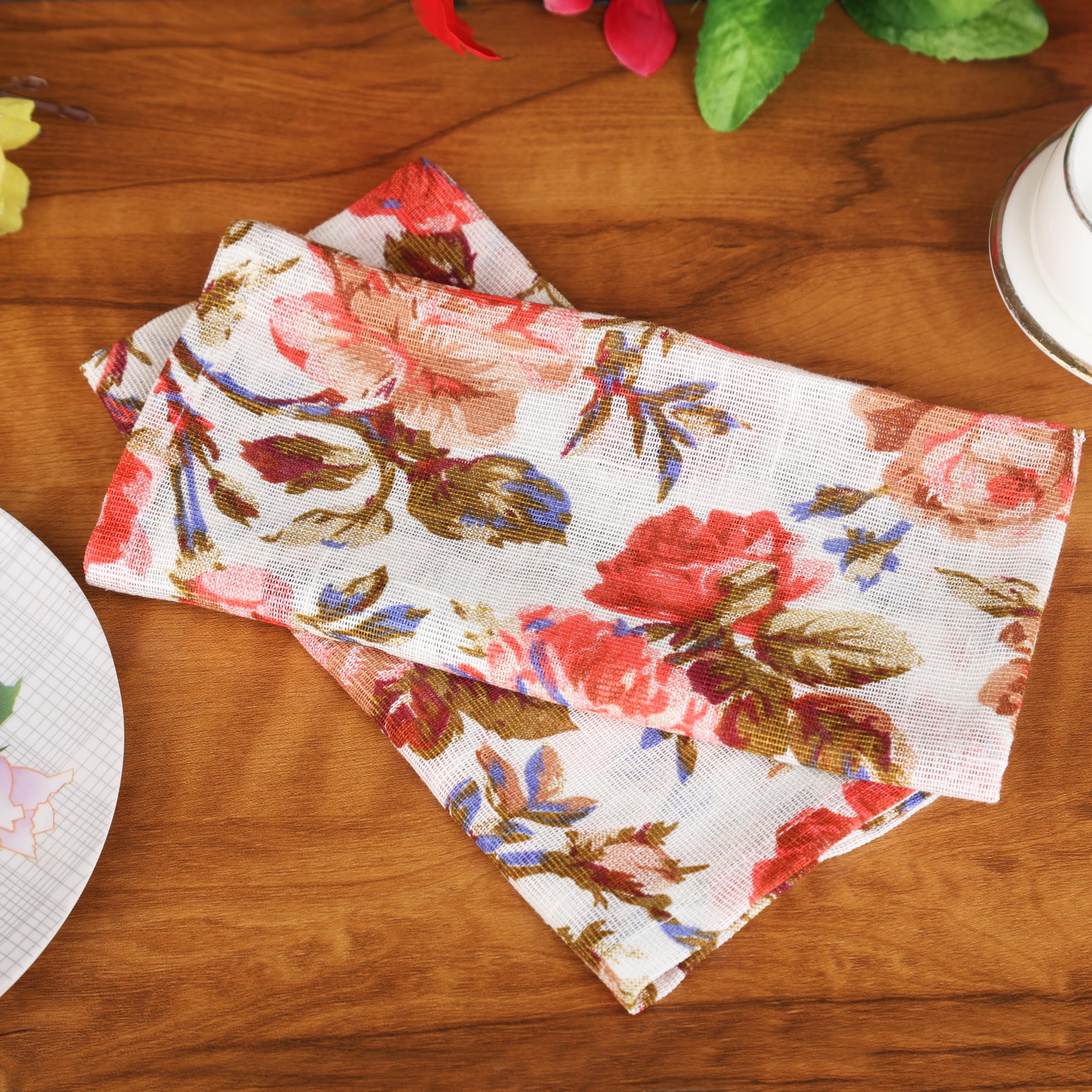 Linenwalas 100% Cotton Table Napkins, Set of 4 Pcs Printed Multipurpose Kitchen Napkins, Plate Napkins, Washable and Reusable, Floral Print Cloth Napkins (Red Rose Tulip, 18x18 inch) (B0CHK95Z18) Amazon Price History, Amazon Price Tracker
