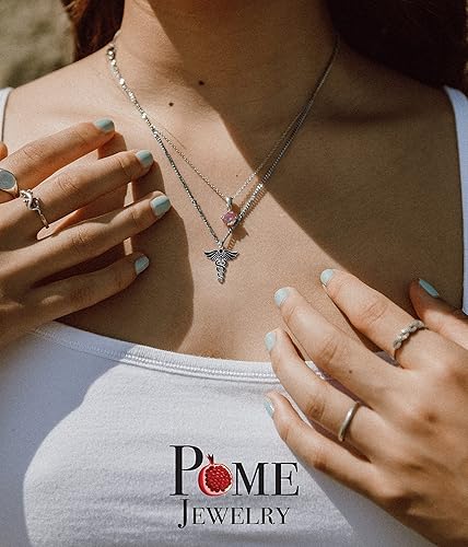 Miniatura 3 de Pome Collar Caduceus en plata de ley, collar de plata para médico enfermero, fabricado en Estados Unidos