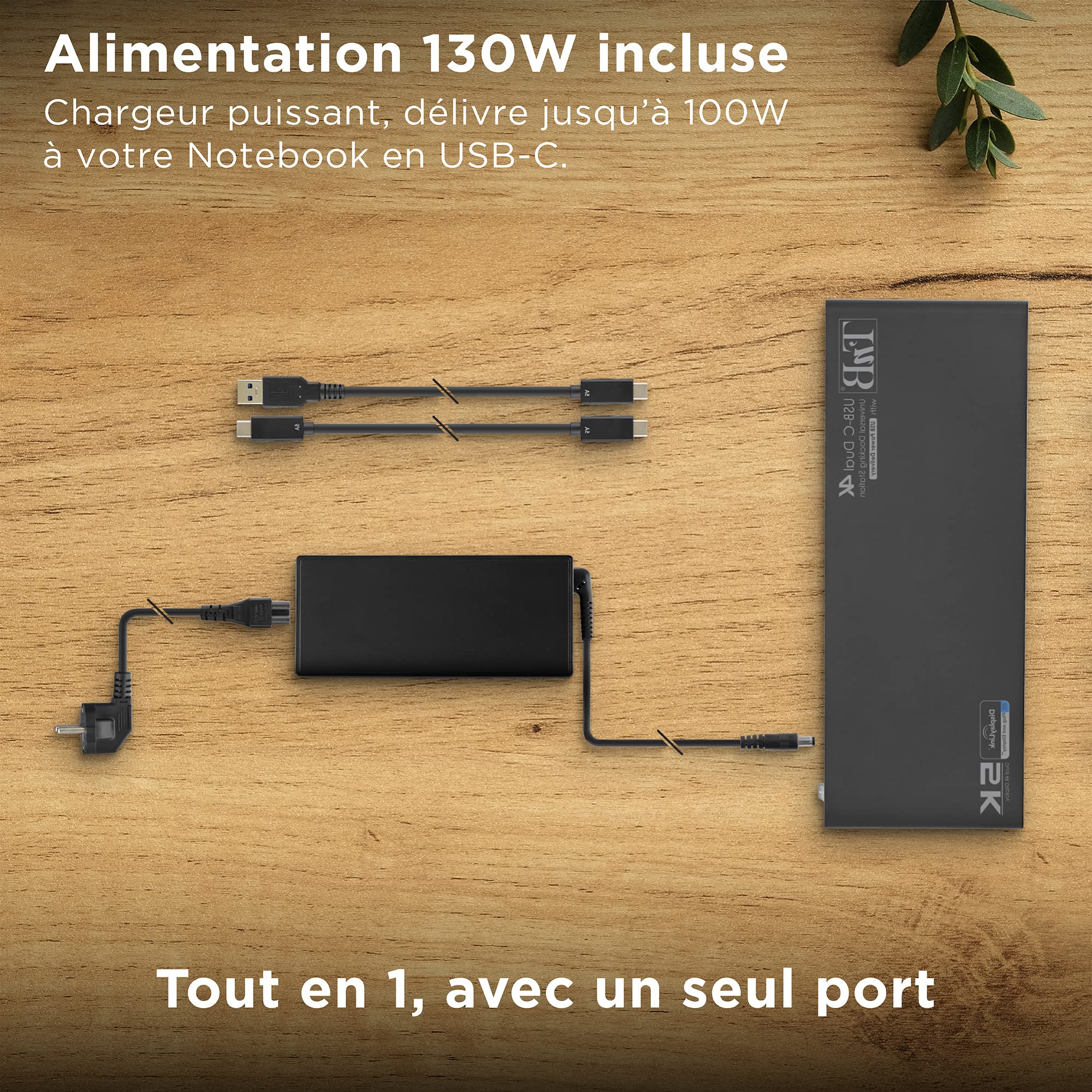 T'nB - Station d’Accueil Double Ecran 4K60Hz, 14 en 1, HDMI et DisplayPort, 4X USB-A 3.0, 2X USB-C 3.0, Compatible Windows, macOS, Linux, Android, Chrome OS