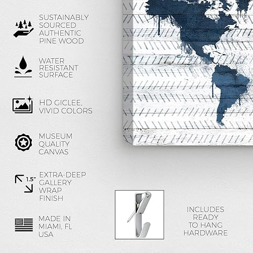 Miniatura 7 de Mapas y banderas - Lienzo decorativo para pared, diseño de Mapamundi Boho Navy, Mapas del mundo