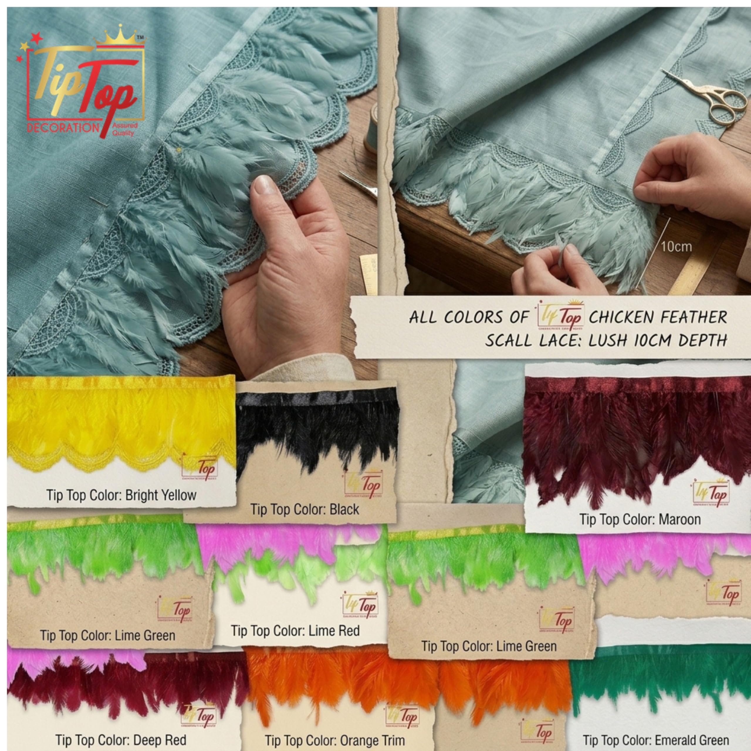 TIPTOP DECORATION Natural Dyed Feathers Lace (2-4 Inch) (Maroon) (9 Meters) 3