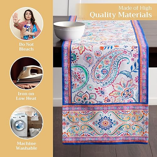 Miniatura 3 de Maison d' Hermine Camino de mesa 100% algodón de 14.50 x 72 pulgadas, camino de mesa decorativo de Pascua para comedor, fiestas de bufé y