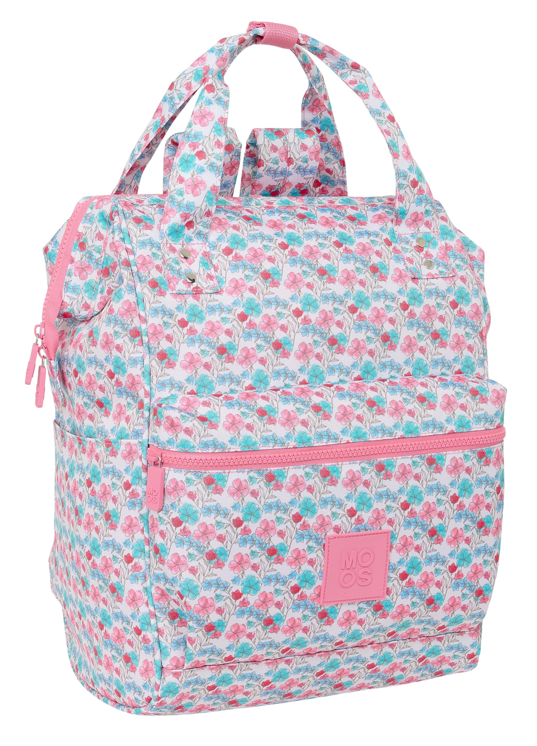 MOOS FLORES - Mochila Juvenil con Asas para Portátil hasta 13", para Portátil, Ideal para Jóvenes de Diferentes Edades, Cómoda y Versátil, Calidad y Resistencia, 27x19x40 cm, Color Multicolor