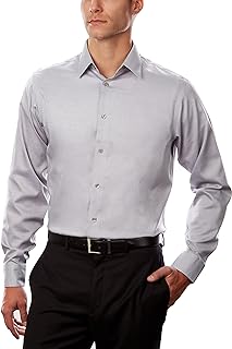 Men's Dress Shirts Non Iron Regular Fit Stretch Unsolid Solid Shirt, ash, 17.5