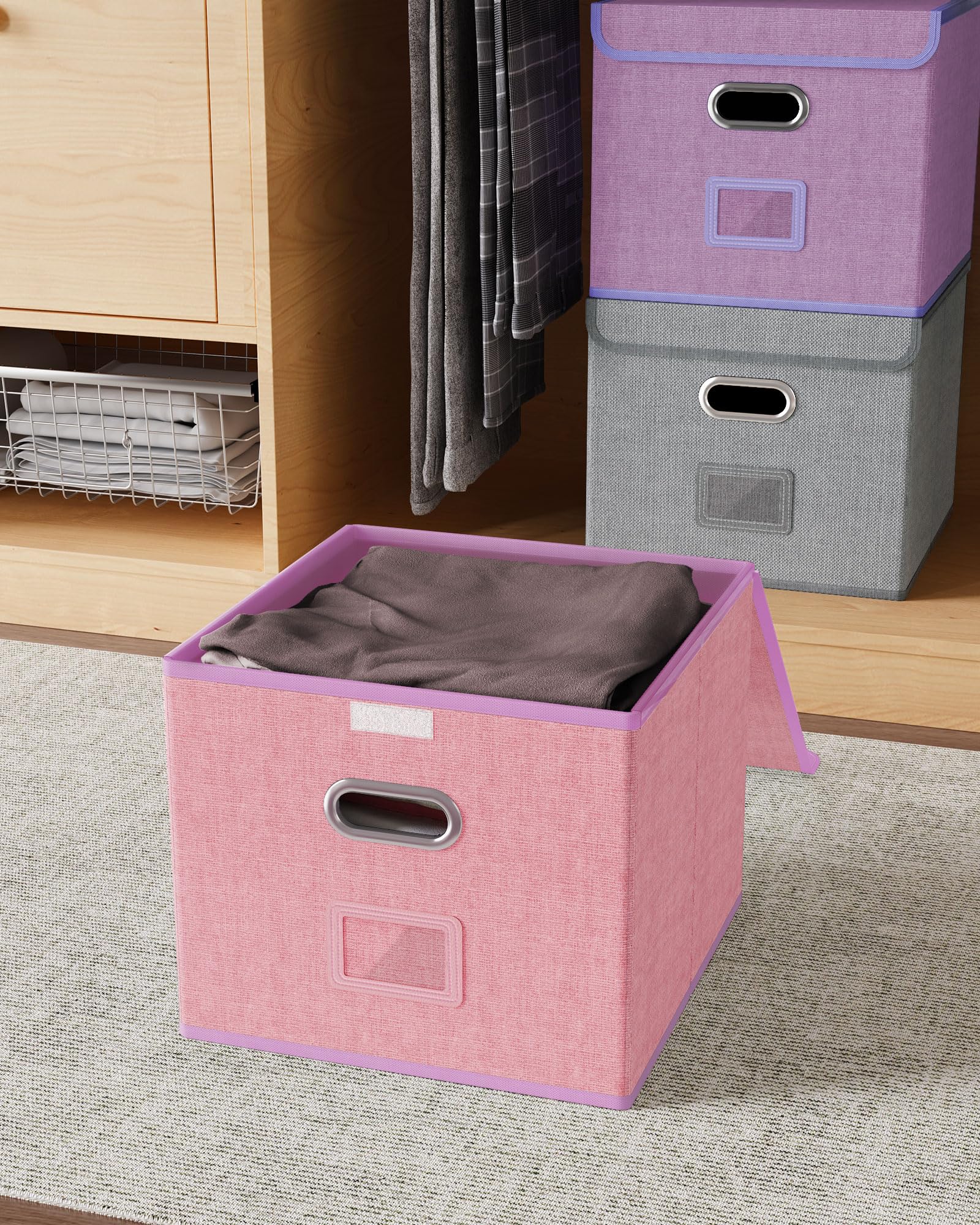 Oterri 2 Pack Modern Pink File Box, Small File Cabinet for Letter