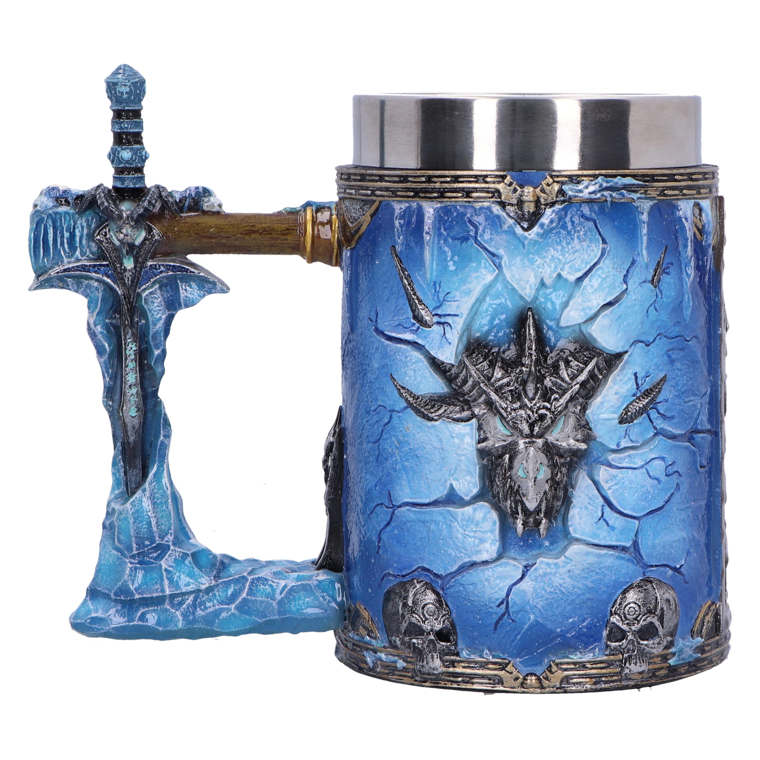 Nemesis Now World of Warcraft - Jarra de cerveza The Lich King, resina, azul, oficial de World of Warcraft, inserto de acero inoxidable extraíble, fundido en la mejor resina, pintado a mano por
