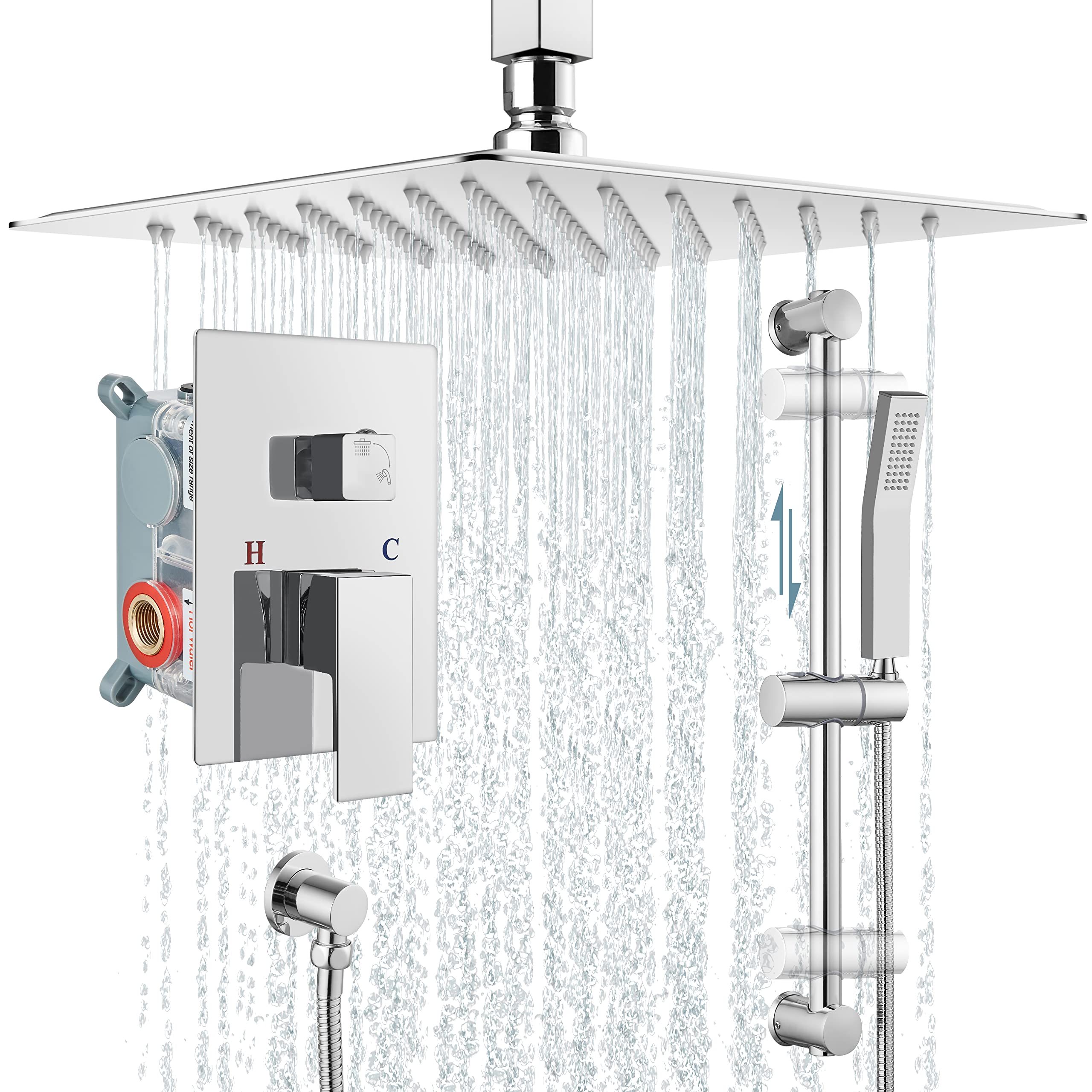 Système de douche chromé poli 30,5 cm Aolemi avec barre coulissante et douchette